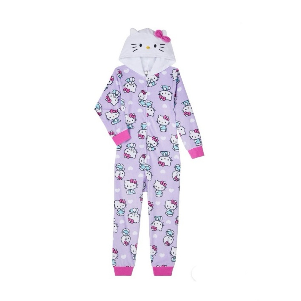 NWT. HELLO KITTY Girls Hooded Union Suit